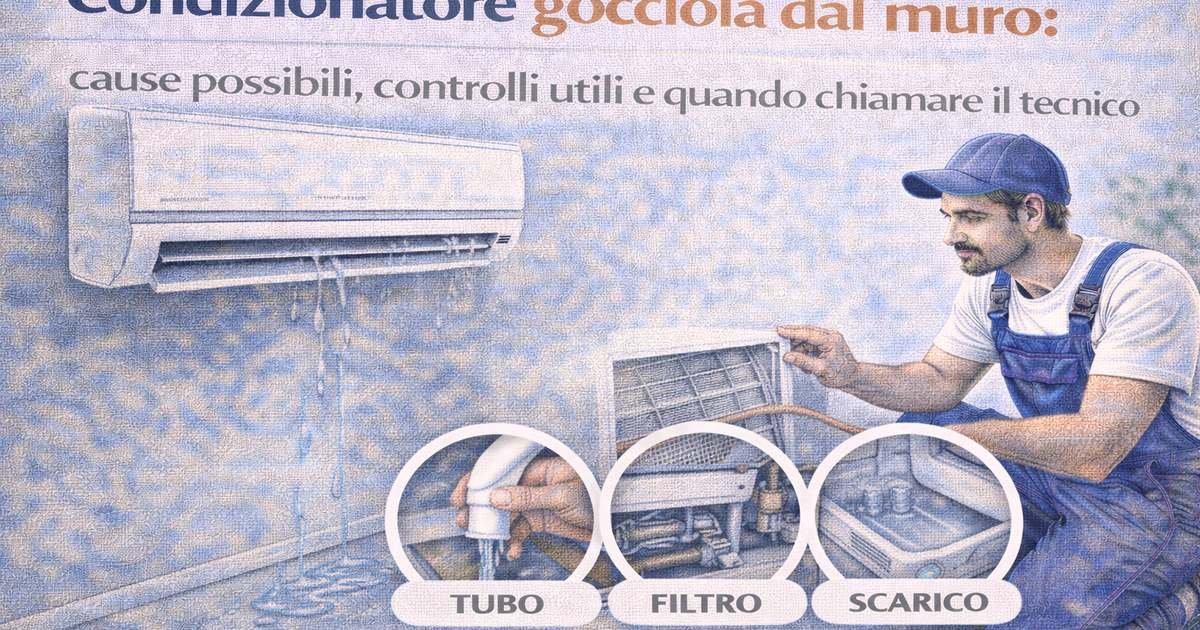 Condizionatore gocciola dal muro: cause possibili, controlli utili e quando chiamare il tecnico