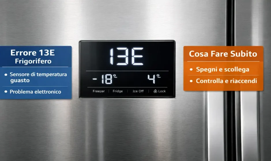 frigorifero con errore 13E sul display e indicazioni su cosa significa e cosa fare