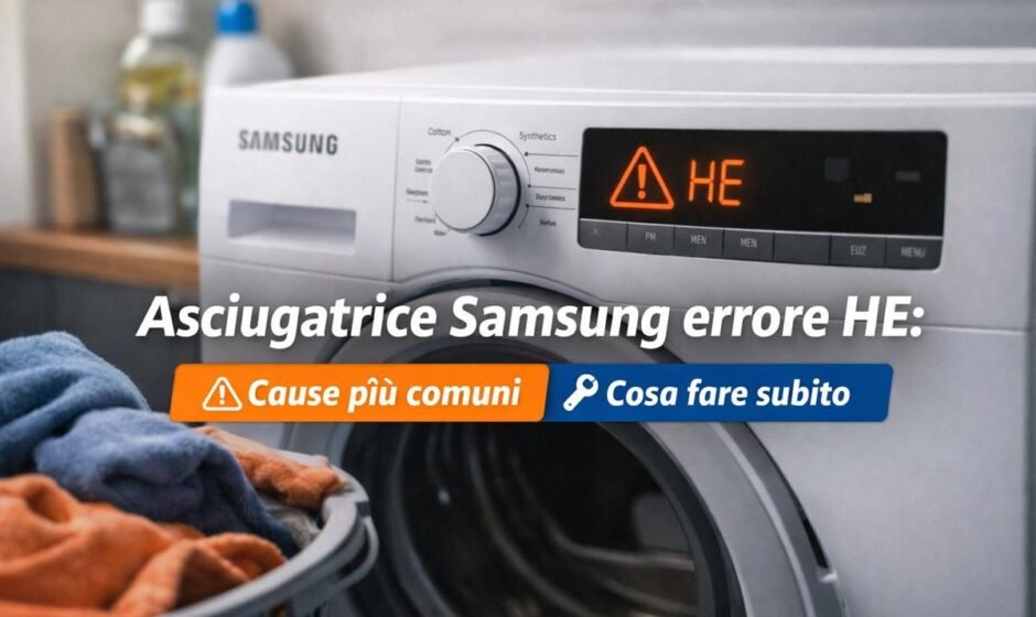 Asciugatrice Samsung con errore HE sul display e problema di riscaldamento