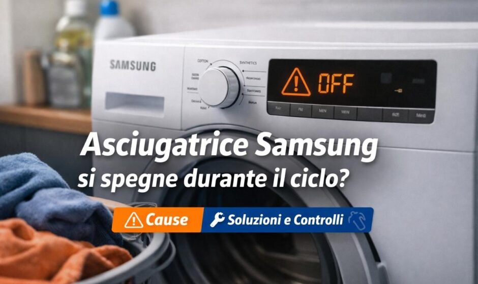 Asciugatrice Samsung che si spegne durante il ciclo con display errore e bucato nel cestello
