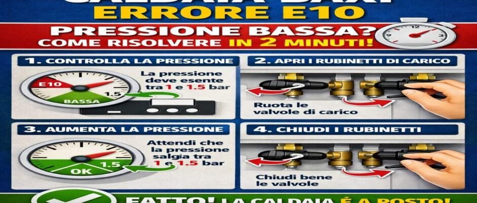 Caldaia Baxi errore E10 pressione bassa: guida rapida per aumentare la pressione e risolvere in 2 minuti