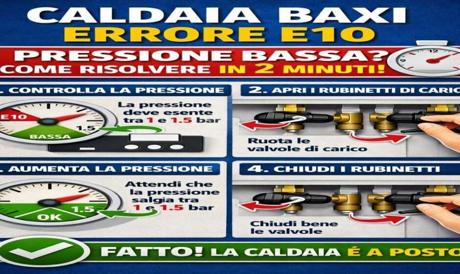 Caldaia Baxi errore E10 pressione bassa: guida rapida per aumentare la pressione e risolvere in 2 minuti