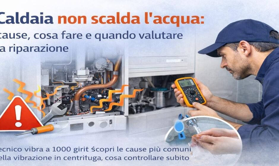 Tecnico controlla una caldaia domestica che non scalda l’acqua per individuare le cause del problema e valutare se è necessaria la riparazione.