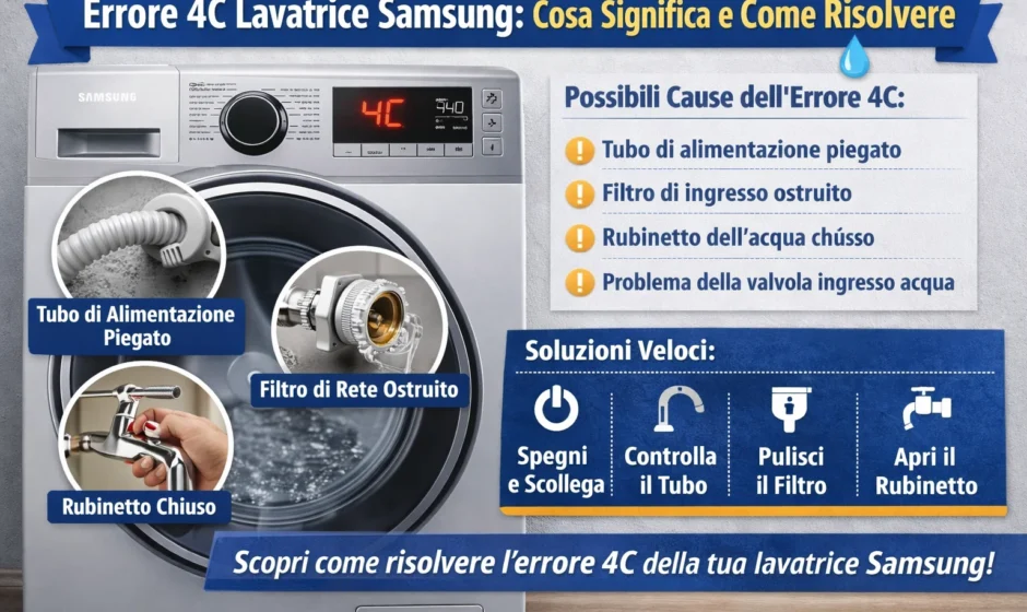 errore 4C lavatrice Samsung problema carico acqua tubo alimentazione filtro ingresso rubinetto