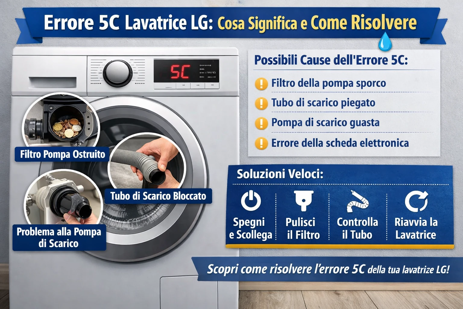 Lavatrice LG errore 5C: cosa significa, cause e come risolvere