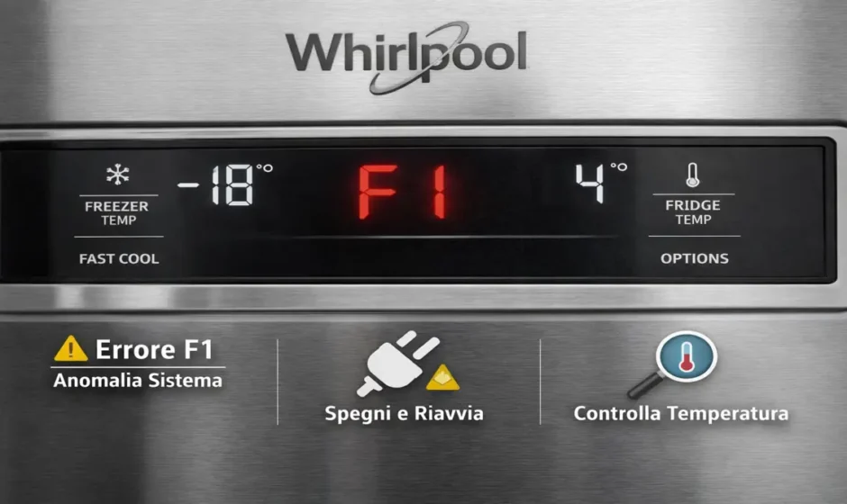 frigorifero Whirlpool con errore F1 sul display e indicazioni su cosa fare