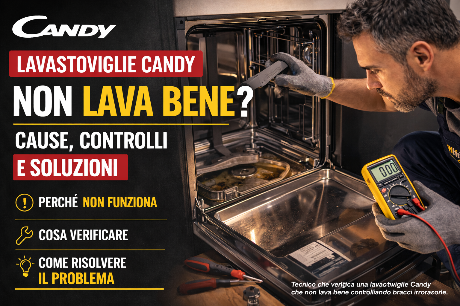 Lavastoviglie Candy non lava bene: cause, controlli e soluzioni