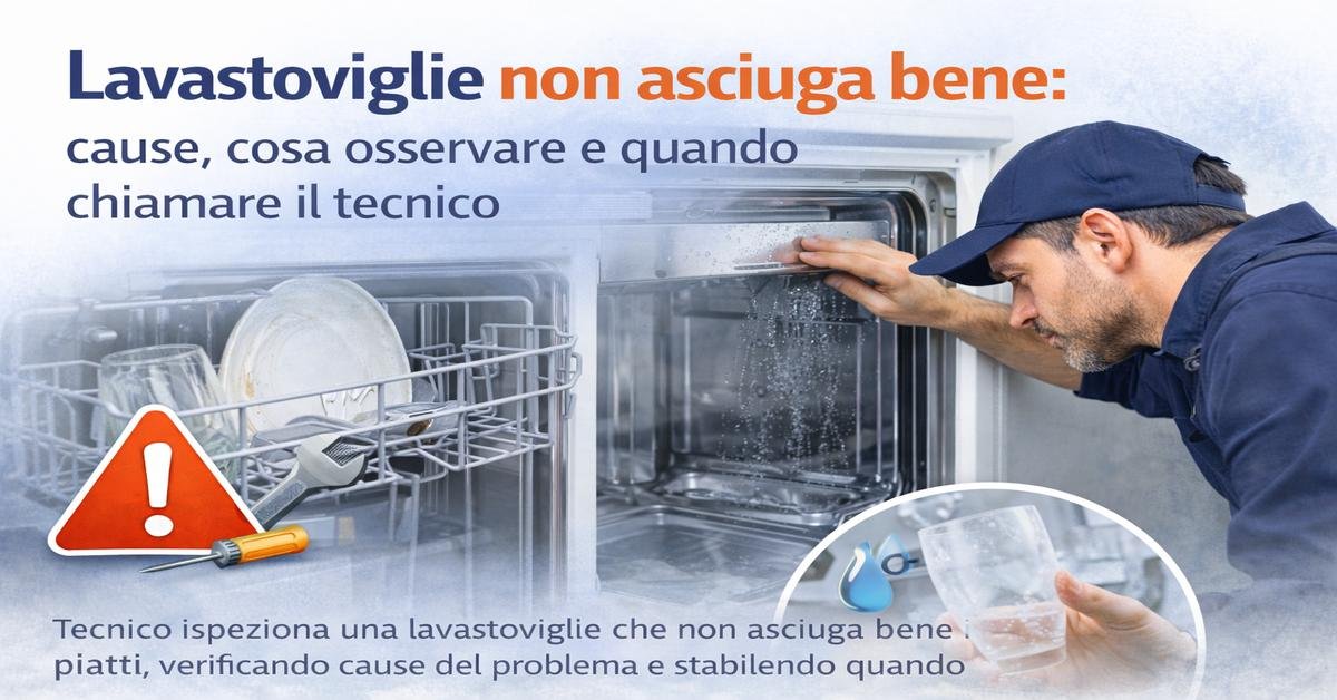 Lavastoviglie non asciuga bene: cause, cosa osservare e quando chiamare il tecnico