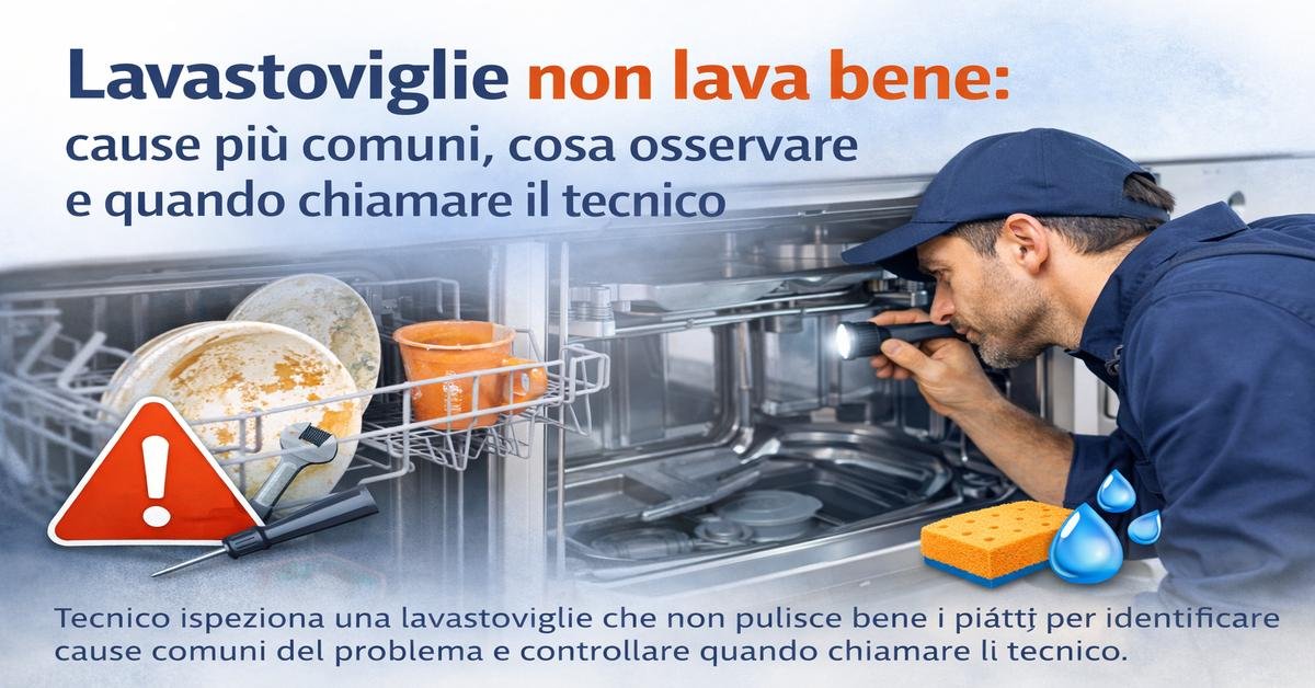 Lavastoviglie non lava bene: cause più comuni, cosa osservare e quando chiamare il tecnico